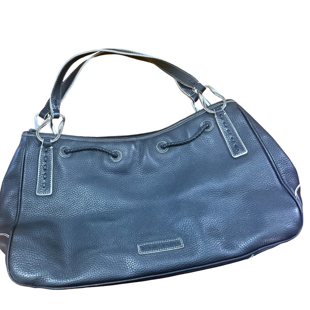 BCBG Maxazria Black Pebble Leather Shoulder Bag Contrast Stitching Purse